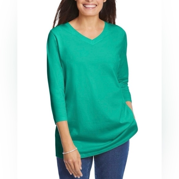 Woman Within Women's Plus Size Perfect Three-Quarter Sleeve
V-Neck Tee 18/20 - Picture 1 of 8